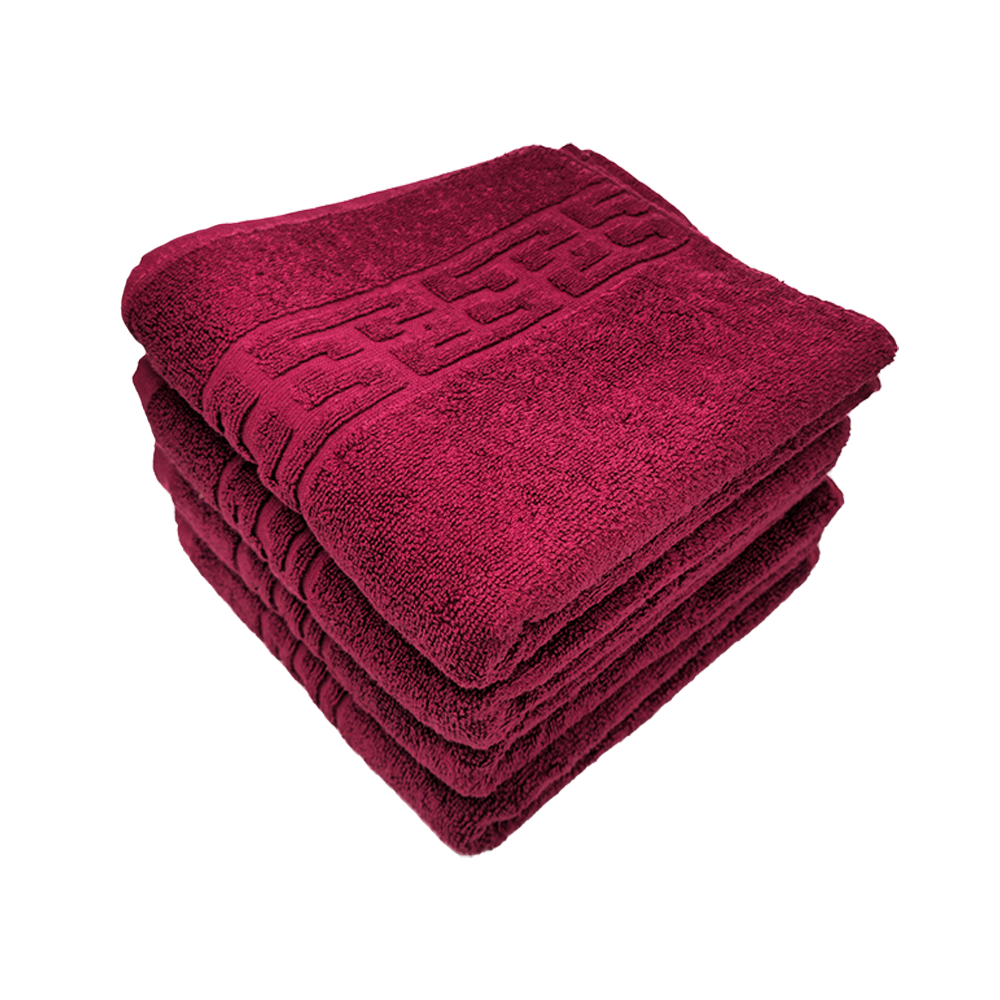 4x511-bordo Set 4 Prosoape Bumbac 50x90 cm 500 gr/mp Greek Border Burgundy pentru Baie Elegantă - imagine 1