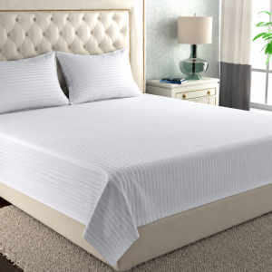 Cearceaf Pat 220x240cm Damasc Bumbac, Design Elegant cu Dunga 1cm pentru Confort Superior