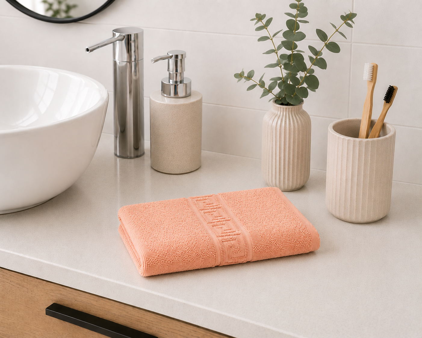 Prosop Bumbac 500g/mp 50x90cm Greek Border Peach - Calitate Premium pentru Baie Prosop Bumbac 500g/mp 50x90cm Greek Border Peach - Calitate Premium pentru Baie