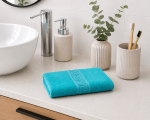 Prosop Bumbac 500g/mp 50x90cm Greek Border Turcoaz - Calitate Hotel 5 Stele