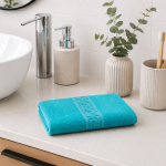 Prosop Bumbac 500g/mp 50x90cm Greek Border Turcoaz - Calitate Hotel 5 Stele