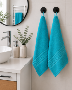 Prosop Bumbac 500g/mp 50x90cm Greek Border Turcoaz - Calitate Hotel 5 Stele