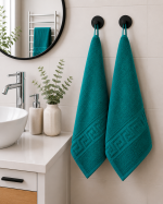 Prosop Bumbac 50x90 cm 500 gr/mp Greek Border Verde Închis - Lux și Confort de Hotel