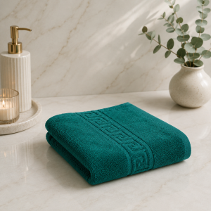 Prosop Bumbac 50x90 cm 500 gr/mp Greek Border Verde Închis - Lux și Confort de Hotel