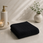 Prosop Bumbac Greek Border Negru 50x90cm - 100% Bumbac, Densitate 500g/mp, Calitate Premium