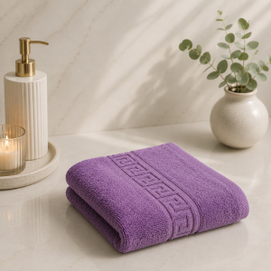 Prosop Bumbac 500g/mp 50x90cm Greek Border Turcoaz - Calitate Hotel 5 Stele