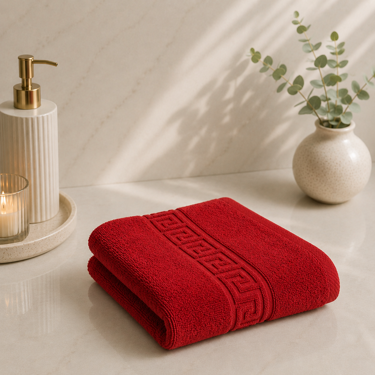Prosop Bumbac 500g/mp 50x90cm Greek Border Red - Lux și Confort în Baie Prosop Bumbac 500g/mp 50x90cm Greek Border Red - Lux și Confort în Baie