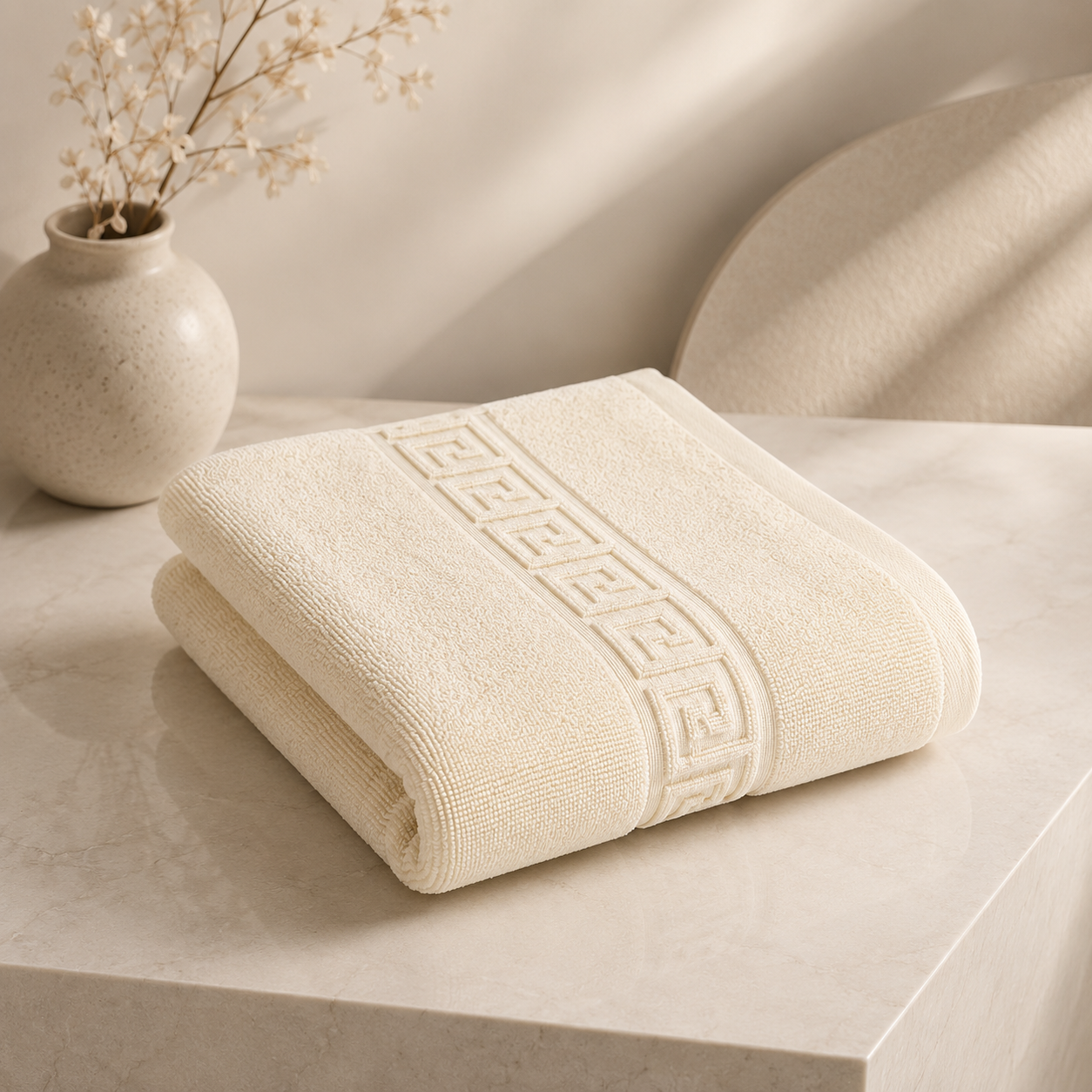 Prosop Bumbac 50x90 cm 500g/mp Greek Border Ivory - Calitate Hotel 5 Stele Prosop Bumbac 50x90 cm 500g/mp Greek Border Ivory - Calitate Hotel 5 Stele