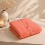 Prosop Bumbac 50x90cm 500gr/mp Greek Border Coral - Lux și Confort în Baie