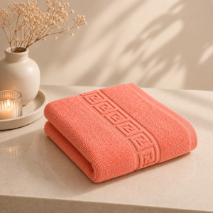 Prosop Bumbac 50x90cm 500gr/mp Greek Border Coral - Lux și Confort în Baie