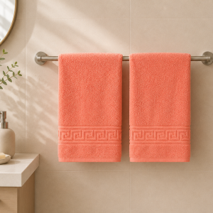 Prosop Bumbac 50x90cm 500gr/mp Greek Border Coral - Lux și Confort în Baie