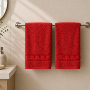 Prosop Bumbac 500g/mp 50x90cm Greek Border Red - Lux și Confort în Baie
