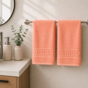 Prosop Bumbac 500g/mp 50x90cm Greek Border Peach - Calitate Premium pentru Baie