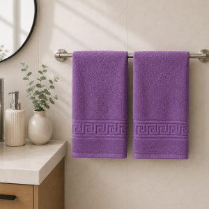Prosop Bumbac 500g/mp 50x90cm Greek Border Turcoaz - Calitate Hotel 5 Stele