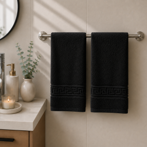 Prosop Bumbac Greek Border Negru 50x90cm - 100% Bumbac, Densitate 500g/mp, Calitate Premium