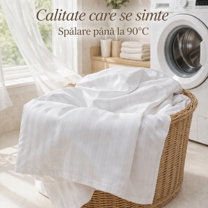 Lenjerie Hoteliera Dubla Damasc Satinat Bumbac Dunga 2 cm pentru Pat Dublu - Lux si Confort Premium