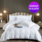 Lenjerie King Size Cu Elastic Damasc Finet 6 Piese Alb - Confort Suprem Si Design Elegant