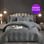 Lenjerie King Size Cu Elastic Damasc Finet 6 Piese Antracit - Confort Suprem Si Design Elegant