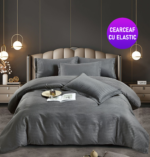 Lenjerie King Size Cu Elastic Damasc Finet 6 Piese Verde - Confort Suprem Si Design Elegant - imagine 6