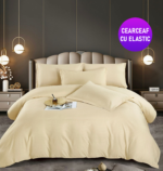Lenjerie King Size Cu Elastic Damasc Finet 6 Piese Verde - Confort Suprem Si Design Elegant - imagine 11