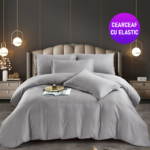 Lenjerie King Size Cu Elastic Damasc Finet 6 Piese Gri - Confort Suprem Si Design Elegant