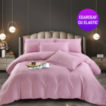 Lenjerie King Size Cu Elastic Damasc Finet 6 Piese Lila - Confort Suprem Si Design Elegant