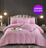 Lenjerie King Size Cu Elastic Damasc Finet 6 Piese Verde - Confort Suprem Si Design Elegant - imagine 12