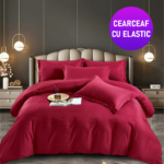 Lenjerie King Size Cu Elastic Damasc Finet 6 Piese Rosu - Confort Suprem Si Stil Elegant