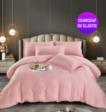 Lenjerie King Size Cu Elastic Damasc Finet 6 Piese Verde - Confort Suprem Si Design Elegant - imagine 9