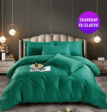 Lenjerie King Size Cu Elastic Damasc Finet 6 Piese Verde - Confort Suprem Si Design Elegant