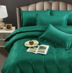 Lenjerie King Size Cu Elastic Damasc Finet 6 Piese Verde - Confort Suprem Si Design Elegant - imagine 2