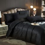 Lenjerie King Size Damasc Finet 6 Piese Negru - Confort și Eleganță în Dormitor - imagine 3