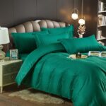 Lenjerie Single Damasc Finet 4 Piese Verde, Confort Superior și Design Elegant - imagine 2
