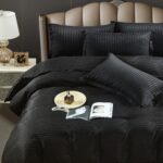 Lenjerie King Size Damasc Finet 6 Piese Negru - Confort și Eleganță în Dormitor - imagine 2