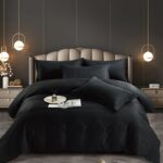 Lenjerie King Size Damasc Finet 6 Piese Negru - Confort și Eleganță în Dormitor