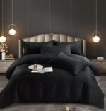 Lenjerie King Size Damasc Finet 6 Piese Negru - Confort și Eleganță în Dormitor