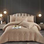 Lenjerie King Size Damasc Finet 6 Piese Bej - Confort Superior, Material De Înaltă Calitate, Fără Necesitatea Călcării