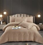 Lenjerie King Size Damasc Finet 6 Piese Bej - Confort Superior, Material De Înaltă Calitate, Fără Necesitatea Călcării