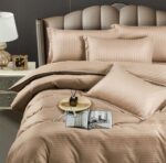 Lenjerie King Size Damasc Finet 6 Piese Bej - Confort Superior, Material De Înaltă Calitate, Fără Necesitatea Călcării - imagine 2