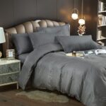 Lenjerie King Size Cu Elastic Damasc Finet 6 Piese Antracit - Confort Suprem Si Design Elegant - imagine 2