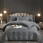 Lenjerie King Size Damasc Finet 6 Piese Antracit - Confort Suprem, Material de Calitate, Fără Necesitate de Calcare