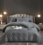Lenjerie King Size Damasc Finet 6 Piese Antracit - Confort Suprem, Material de Calitate, Fără Necesitate de Calcare