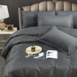Lenjerie King Size Damasc Finet 6 Piese Antracit - Confort Suprem, Material de Calitate, Fără Necesitate de Calcare - imagine 3