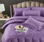 Lenjerie King Size Damasc Finet 6 Piese Mov - Confort Suprem și Design Elegant - imagine 2
