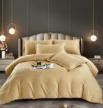 Lenjerie King Size Damasc Finet 6 Piese Cappuccino - Confort Superior, Material De Calitate, Fără Nevoie De Calcare