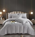 Lenjerie King Size Damasc Finet 6 Piese Gri - Confort Suprem, Material de Înaltă Calitate, Fără Necesitate de Calcare