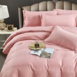 Lenjerie King Size Damasc Finet 6 Piese Roz - Confort Suprem si Design Elegant - imagine 3