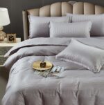Lenjerie King Size Cu Elastic Damasc Finet 6 Piese Gri - Confort Suprem Si Design Elegant - imagine 3