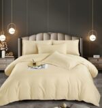 Lenjerie Single Damasc Finet 4 Piese Crem - Confort Suprem, Material Calitativ, Fără Calcare