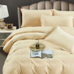 Lenjerie King Size Damasc Finet 6 Piese Crem - Confort Suprem, Material De Înaltă Calitate, Design Elegant - imagine 2
